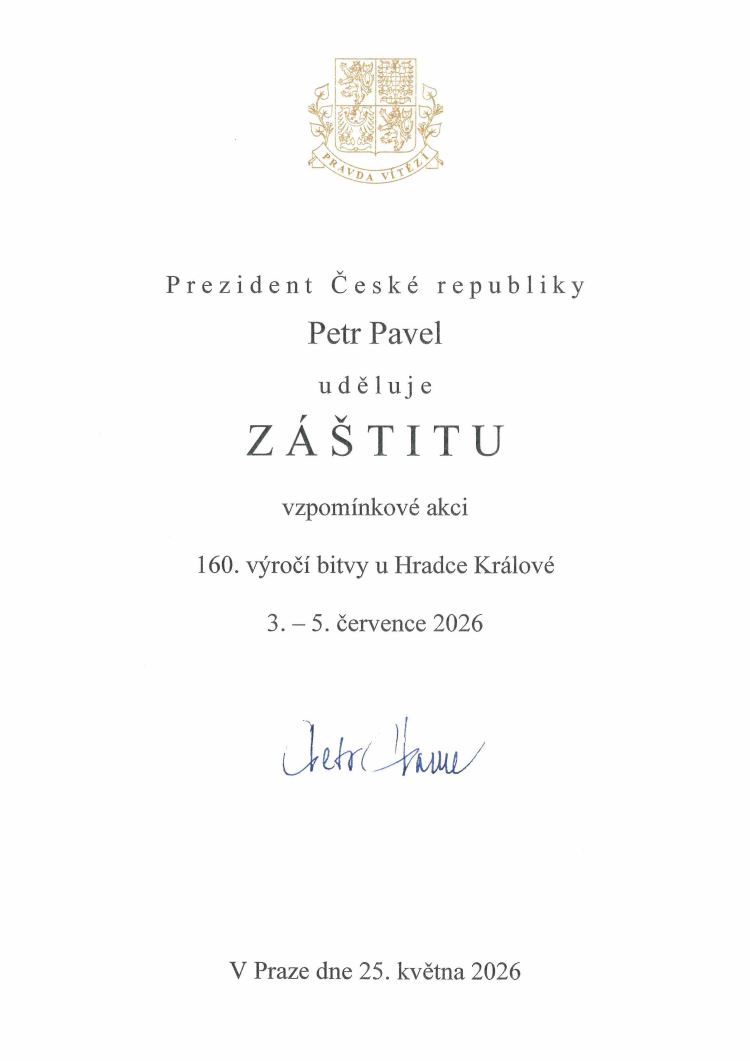 Prezident Petr Pavel převzal záštitu nad 160. výročím bitvy u Hradce Králové